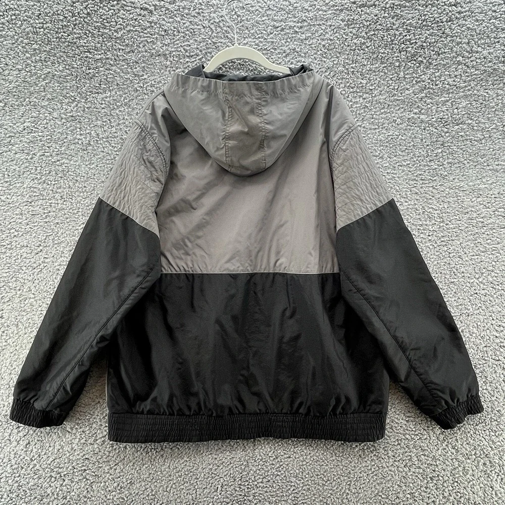 True Religion Jacket Men 2XL Gray Black Spellout Logo Full Zip Outdoor Windbreak